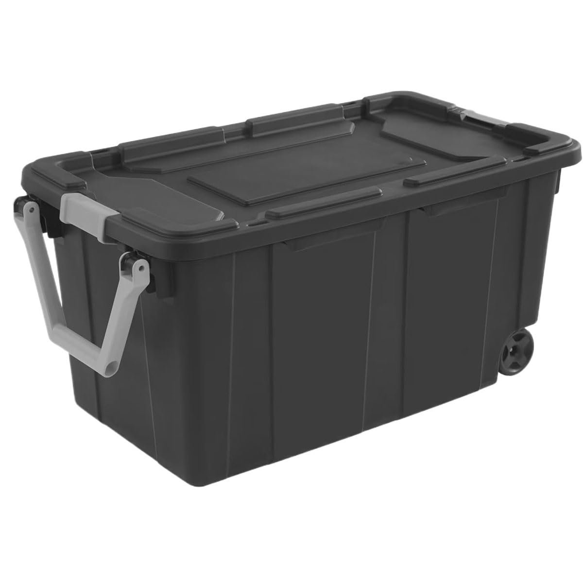 Contenitore di stoccaggio resistente con ruote, borsa industriale, contenitore in plastica robusta, coperchio con chiavistello, maniglie