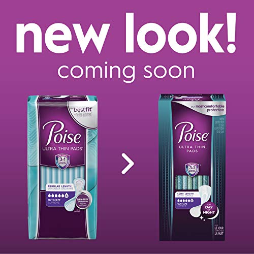 Poise Ultra Thin Incontinence Pads, Ultimate Absorbency, Long, Unscented, 56 Count (2 Packs of 28)