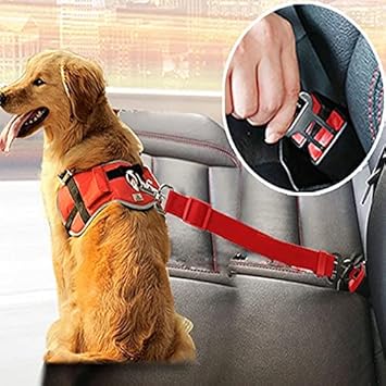 Ulobey 2 Pack Dog Seat Belt, Retractable Car Harness Adjustable Pet Seatbelts for Vehicle Nylon Doggy Safety Seat Belts Heavy Duty&Durable Car Restraints for Dogs, Supports All Cars (Red)
