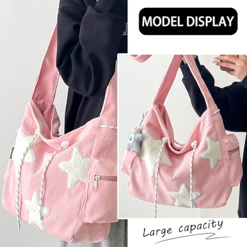 Image of KAMEILONG Star Crossbody Bag Women Corduroy Tote Bag Aesthetic Messenger Bag Cute Shoulder Bag Y2K Hobo Bag
