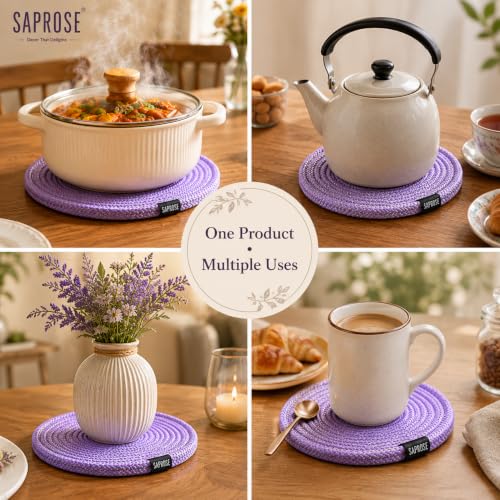 Image of Retro Polypropylene 3 Pc Round Trivet with Basket Holder, Braided Pot MAT, Side Table Mat, Machine Washable Small Place Mat for Casserole for Dining Table (9 inch Dia)