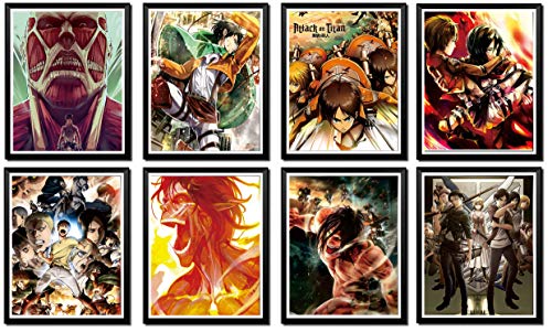 Lot de 8 impressions sur toile d’anime Levi Mikasa Eren Cover