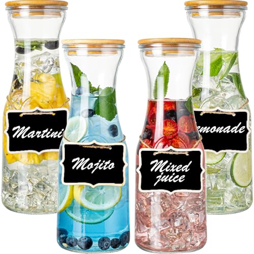 Glass Carafe Pitchers with Bamboo Lids, 4 pcs...
