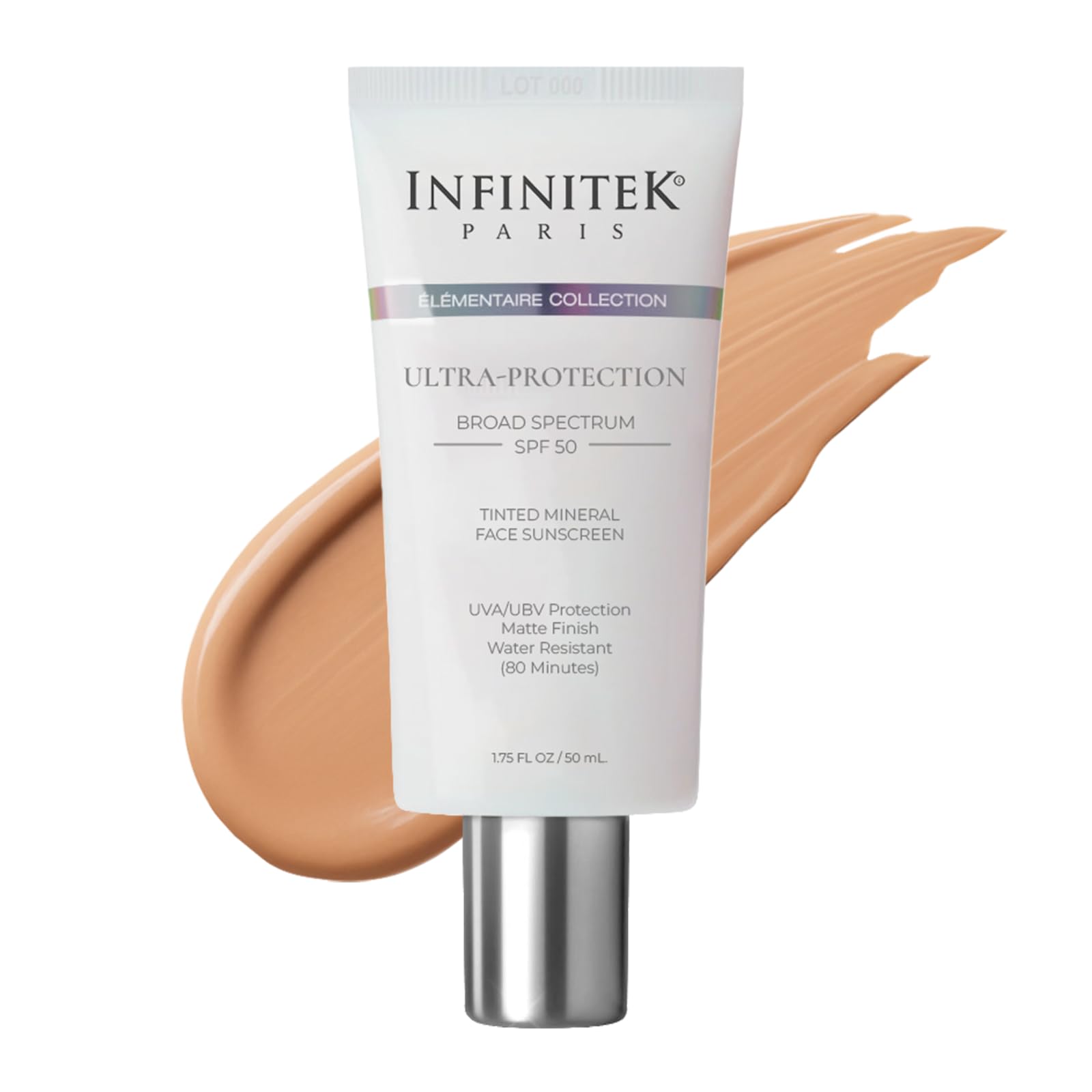 InfinitekParis Skin Care Face Sunscreen Tinted Mineral Moisturizer Lotion SPF 50, 1.75Fl Oz - UVA/UBV and Blue Light Protection, Matte Finish, Water Resistant, Daily Lightweight Facial Sunblock