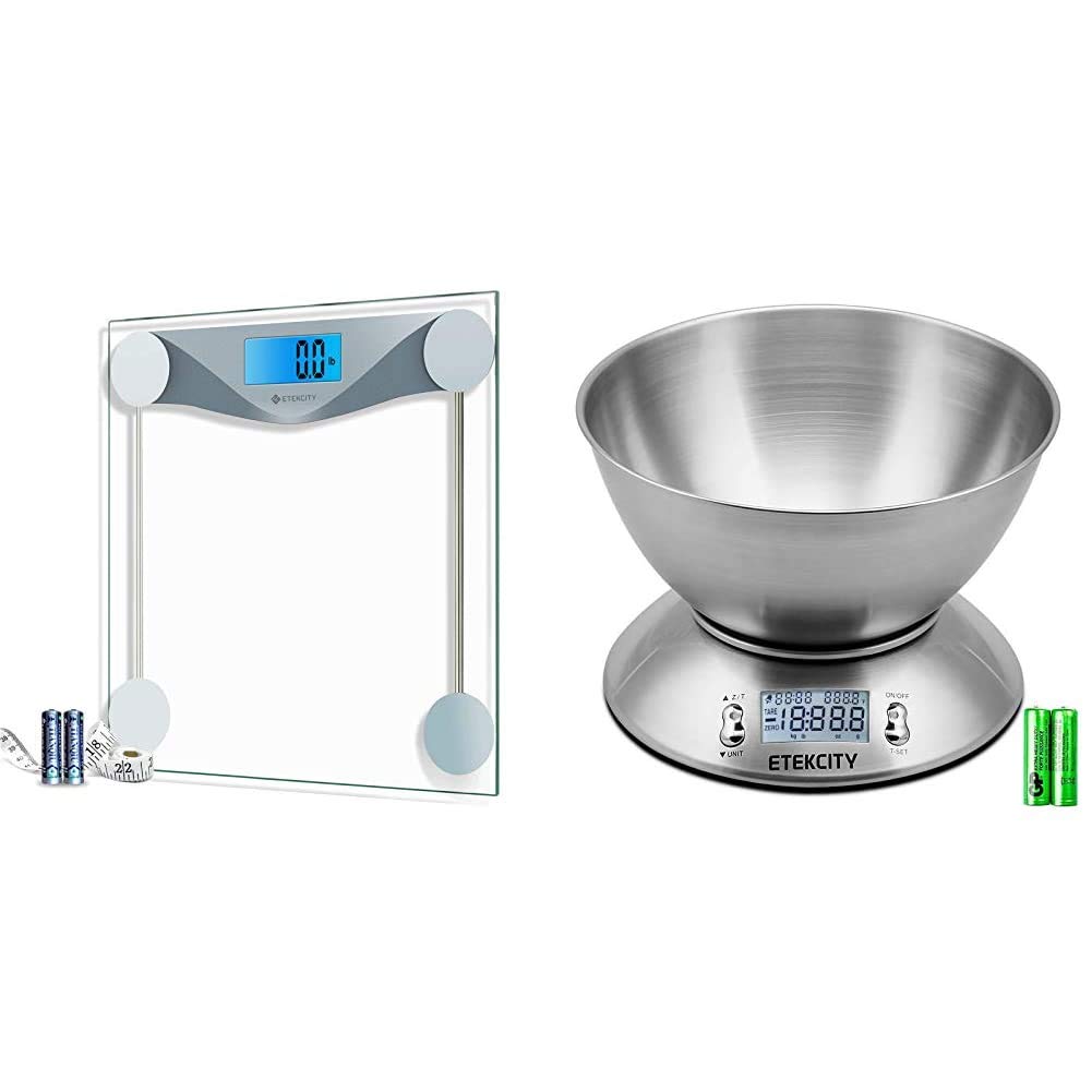 Etekcity Dightal Body Weight Bathroom Scale and Food Kitchen Scale with Bowl Stainless-Steel