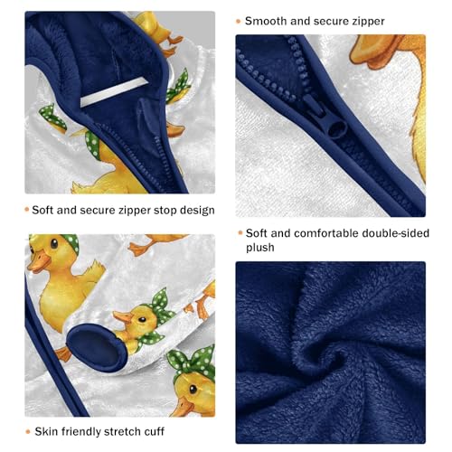 Cute Yellow Ducks with Hats Toddler Fleece Jacket Girl Boys Hooded Fleece Jacket Coat Warm Outwear Zip-up 3-10T3