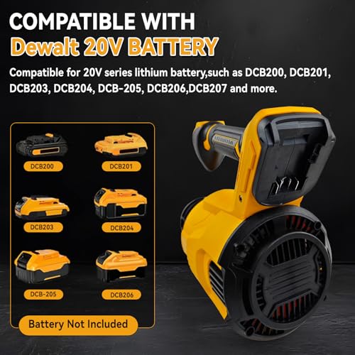 Electric Cordless Leaf Blower compatible with Dewalt 20V batteries, 18500RPM 58m/s 500W Leaf Blower for Lawn Care, Patio, Yard, Side Walk, Snow Blowing (Yellow)