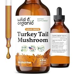 Wild & Organic Turkey Tail Mushroom Tincture - Immune Support Drops - 4 oz | Gut Support - Turkey Tail Extract - Liquid Mushroom Supplement - Add to Tea - Vegan, No Sugar, Alcohol-Free - Mushroom Drops