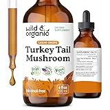 Wild & Organic Turkey Tail Mushroom Tincture - Immune Support Drops with Turkey Tail Extract - Liquid Mushroom Supplement for Gut Support - Vegan, Sugar & Alcohol-Free - 4 fl oz