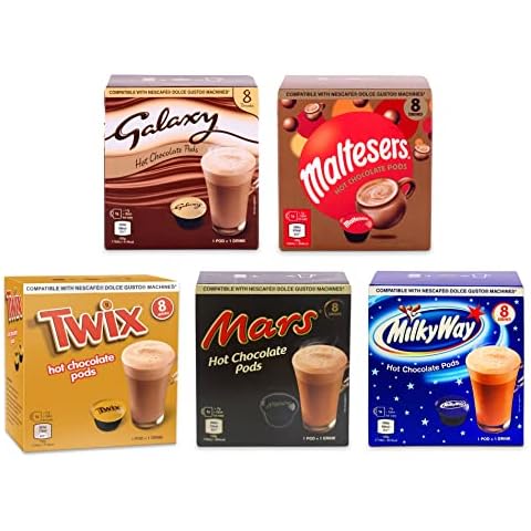Mars Hot Chocolate Pods - Dolce Gusto Compatible Pods - Galaxy, Mars, Twix, Milky Way & Maltesers - 40 Pods (8 x 5) Cover