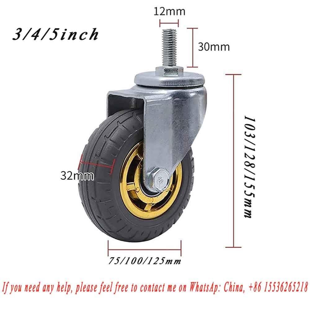 Rotelle Pivotanti con Perno Filettato M12*30mm Ruote Girevoli Silenziose con Freno Ruote in Gomma pesanti per mobili e apparecchi 4 pezzi (Color : Swivel, Size : 4inch)