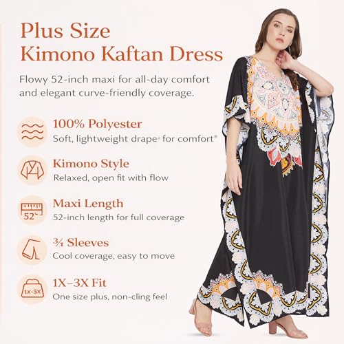 Image of Oussum Women Long Maxi Plus Size Polyester Kaftan Gown, Womens Kaftan Dresses Lounge Resort Wear, Plus Size Kaftan