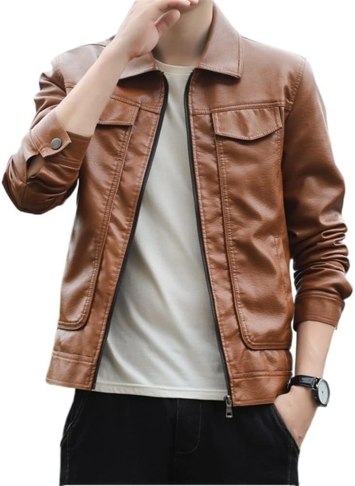 Motorcycle jacket Faux Leather Jackets For Men Classic Lapel Motorcycle Coat Vintage With Full Zip Long Sleeve Business Cycling gear