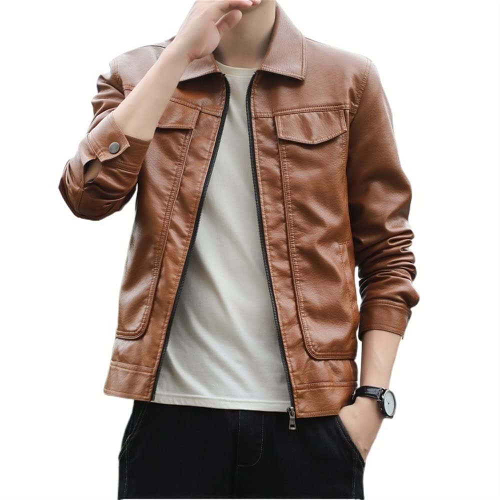 Motorcycle jacket Faux Leather Jackets For Men Classic Lapel Motorcycle Coat Vintage With Full Zip Long Sleeve Business Cycling gear