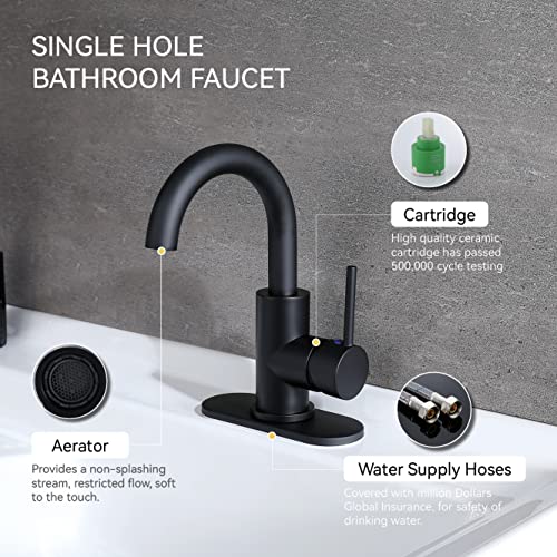 Rkf Single-Handle Bathroom Sink Faucet, Swivel Spout, With Pop-Up Drain With Overflow And Supply Hose,Bar Sink Faucet,Small Kitchen Faucet Tap,Matte Black,Bf3501P-Mb #TOP1