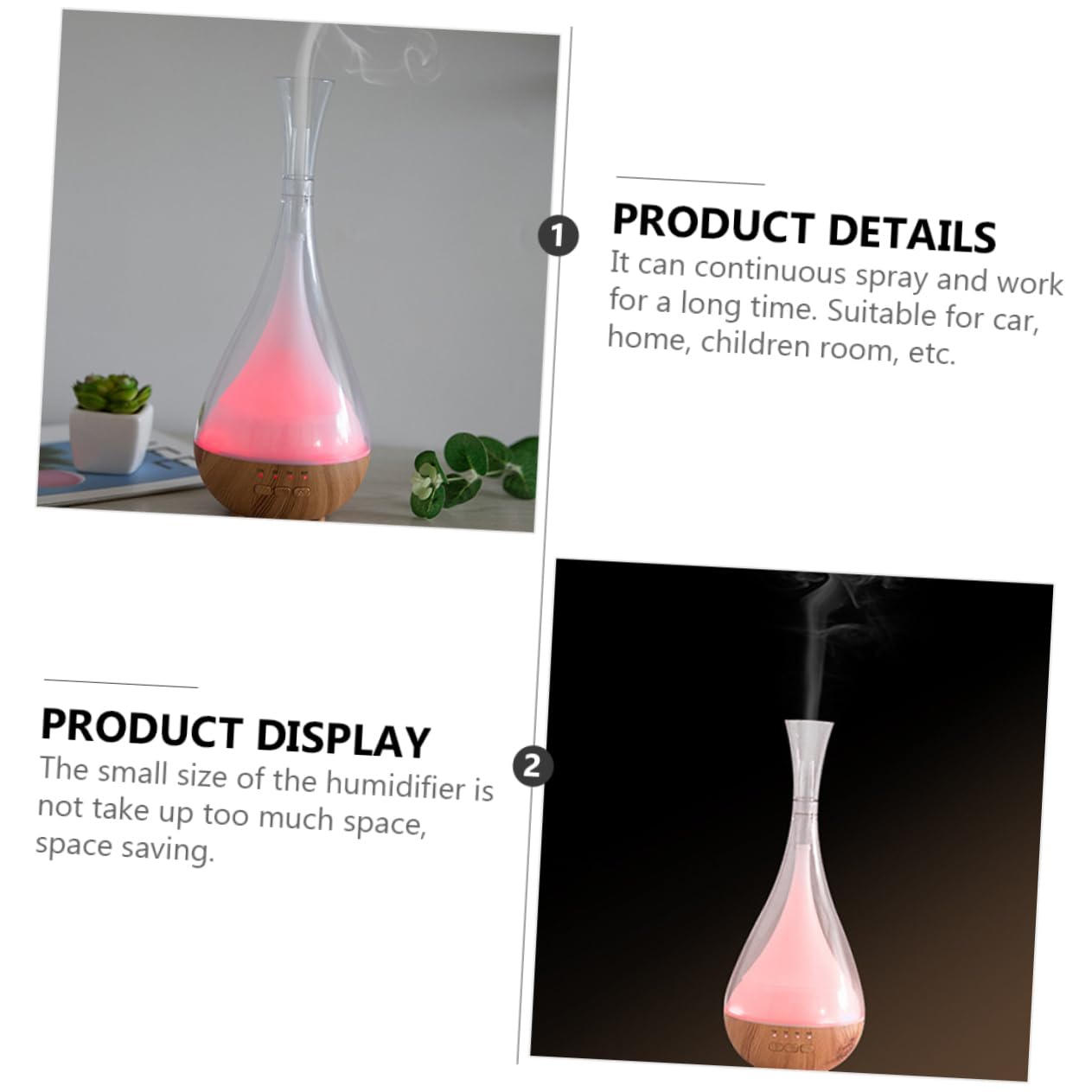 Hemobllo 1pezzi Diffusore di Aromi in Legno Umidificatore per Casa Luce Notturna Nebulizzatore per Aromaterapia per Aggiungere Umidità e Godersi una Vita