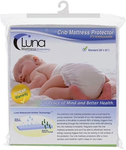 Luna Premium Hypoallergenic Waterproof Crib Mattress Protector - Phthalate Free - Made in The USA