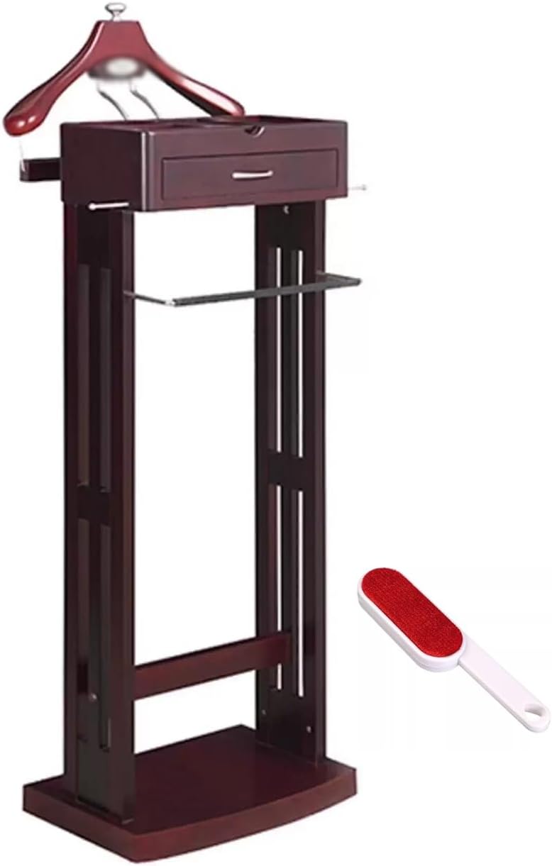 Suit Valet Stand with Dusting Brush Freestanding Men's Suits Rack with Drawer for Bedroom Entryway Living Room