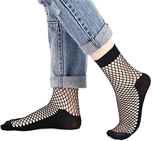 Fohevers Femmes Résille Chaussettes Court Cheville Chaussette Haute Engrener Résille Bonneterie 5 Paires, Bottom-Fishnet-5 pairs Cover