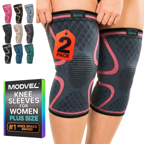 Image of Modvel 2 Pack Knee Brace for Women - Knee Support for Walking, Knee Compression Sleeves for Pain Relief, Knee Sleeves for Women, Knee Brace for Sports, Workouts & Arthritis