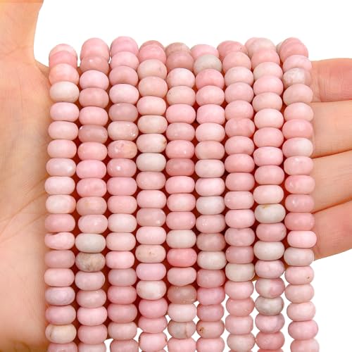 BONNY BOXX 1 Strand Natural 5 * 8mm Pink Opal Rondelle Beads, Natural Abacus Disk Stone Beads Loose Spacer Gemstone for DIY Bracelet Necklace Jewelry Making