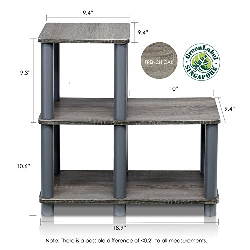 Image of Furinno TURN-N-TUBE Storage Shelves, 2-Tier Ladder Shape Book Shelf with Open Frame Design, 3-Cube Corner Shelf, Toolless Open Shelves, Living Room, Garage, Home Office, Grey
