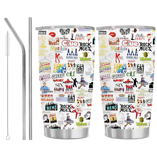 Onperpoe Musical Theatre Gifts Cup 20oz Stainless Steel Tumbler with Lid and Straws Insulated Travel Mug Tumbler Unique Broadway Gifts for Musical Theatre Lovers