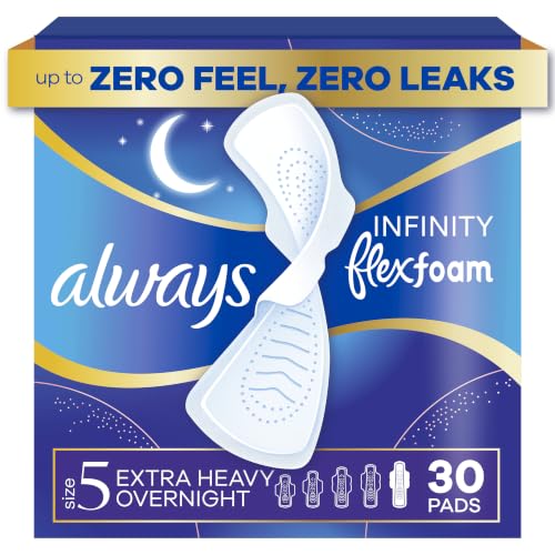 Always Infinity Feminine Pads for Women, Flexfoam Pads with Wings, Size 5, Extra Heavy Overnight Absorbency, Unscented, 30 Count - image 1