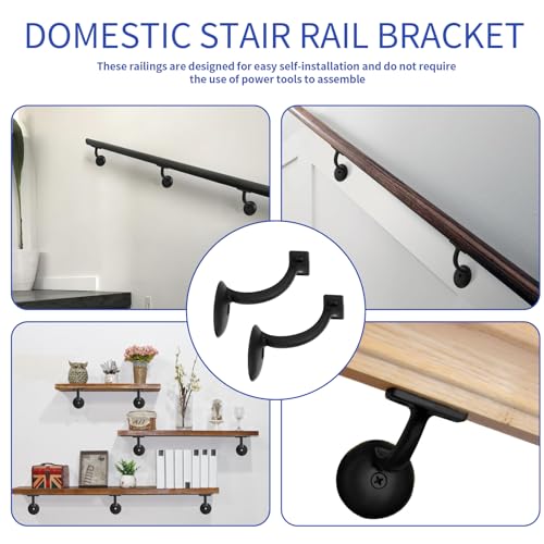 Handlaufhalter Handlauf Halterung, Edelstahl Handlaufträger für Treppengeländer Holz oder Metall, Handlauf Wandhalter für Innen- und Außenhandläufe, Handlaufhalter Schwarz, 2 Stück