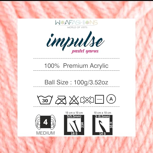 Image of WOAFashions Impulse Hand Knitting & Crochet Yarn, Premium Acrylic, 4 : Medium (Peach Pink) (4x100gms / 14.1oz)