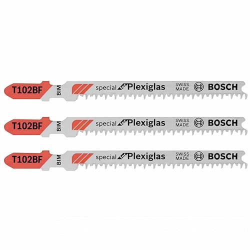 Bosch T102BF 3 piezas, 3-5/8 pulgadas, 13 TPI, Cuchillas para sierra caladora con mango en T, limpias para plexiglás