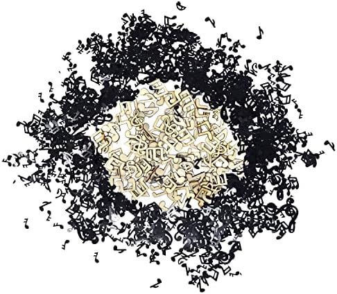 Honbay 100PCS Mixed Decorative Note Wood Slices Mini Music Notes Embellishments and 1000PCS Black Musical Confetti Notes for Music Party Wedding Birthday Decoration