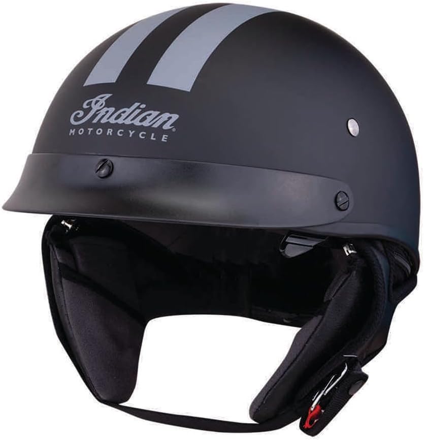 Indian Motorcycle Half Helmet with Gray Stripe, Black - 2869634