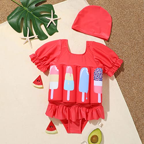 Toddler Girl Floatation Swimsuit with 8 Adjustable Buoyancy Baby Float Suit Floating Swimwear Bathing Suit with Cap3