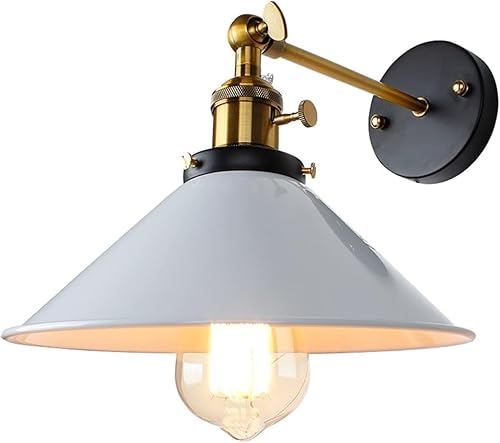 Vintage Loft LED Wall Light, Industrial Retro Iron Lampshade Wall Sconce, Bathroom, Bedroom, Dining Room, Home Decor Lighting(White)