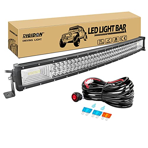RIGIDON 32 Pouces 80 cm 405W Slim incurvée barre de led 4x4 avec 12v faisceau de câblage kit, Led light bar, Barre lumineuse led pour offroad Véhicules Voiture camions ATV, 6000K feu antibrouillard