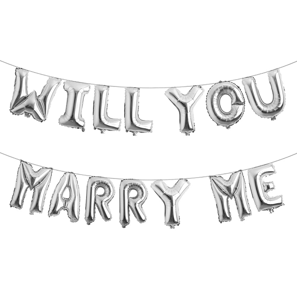 Multicolor 16 inch Will you marry me Balloons Marry Me Balloons Marriage Proposal Ideas Wedding Proposal Decorations Decor party suppliers banner (WILL YOU MARRY ME Silver)