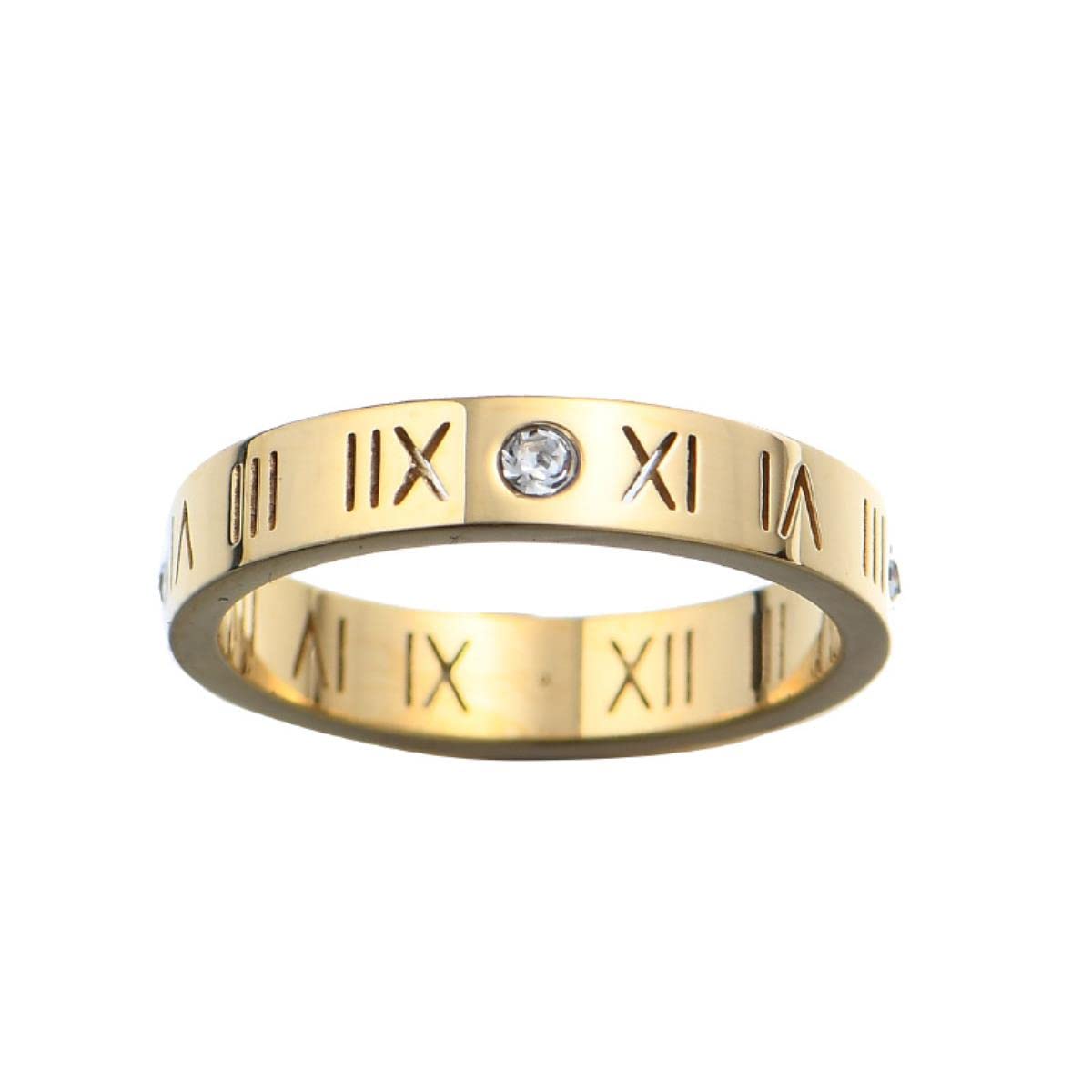 Yahoya Men's Gold New Jewelry Zircon Roman Numeral Rings Elegant Temperat Of Hollow Out Lucky Stainless Steel Rose Plating Ring