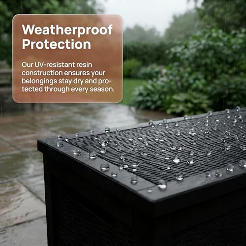 Image of 265 Gallon Resin Deck Box Outdoor Storage Chest, Large Waterproof Patio Storage Box, All-Weather Garden Storage Container for Cushions, Pool Supplies, Yard Tools - Easy Assembly, Lockable Lid