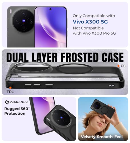 Image of Golden Sand Rugged Frosted MagSnap Back Cover Case for Vivo X300 5G | Compatible with MagSafe, Strong Magnets | Semi Transparent PC Shock Proof Slim TPU Case for Vivo X300 5G, Phantom Black