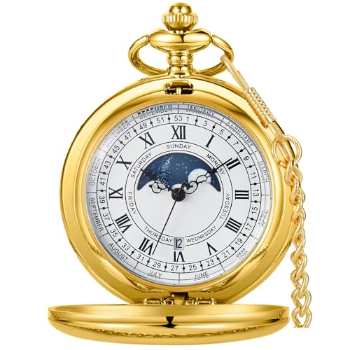Image of Smooth Pocket Watch Alloy Steel Quartz Roman /Arabic Numerals with 37cm Chain for Father's Day Xmas Best Gifts