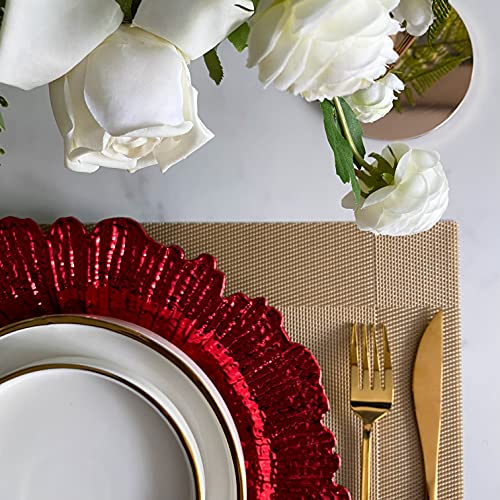 Henilosson 13 Inch Red Charger Plates,Round Plastic Reef Plate Chargers For Dinner Plates,Wedding,Party Elegant Decoration Place Mats (6, Red) #TOP5