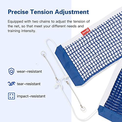 Sanung C-X2 Table Tennis Net For Any Standard Table,Professional Table Tennis Cotton Net With 2 Chains For Training Competition Thick Adjustable Tension Indoor Outdoor Ping Pong Mesh Net,Royal Blue #TOP2