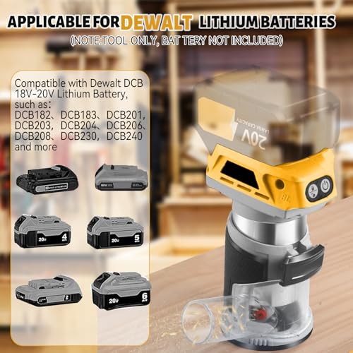 Cordless Power Router Compatible with Dewalt DCB 18V-20V Battery, Brushless Edge Cutter with 6 Speeds 800W 30000RPM Wood Router with Trim Router Bits, Edge & Roller Guide (Yellow for Dewalt Battery) 3 Cordless Power Router Compatible with Dewalt DCB 18V-20V Battery, Brushless Edge Cutter with 6 Speeds 800W 30000RPM Wood Router with Trim Router Bits, Edge & Roller Guide (Yellow for Dewalt Battery) - Image 3