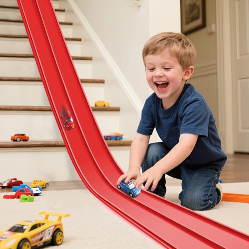Upgrade Flexible Race Track for Kids 3+, Flexible Car Track 15Ft Race Track Compatible with Diecast 1/64th Cars, Roll Up Car Ramp Toy with Strong Suction Cups - image 1