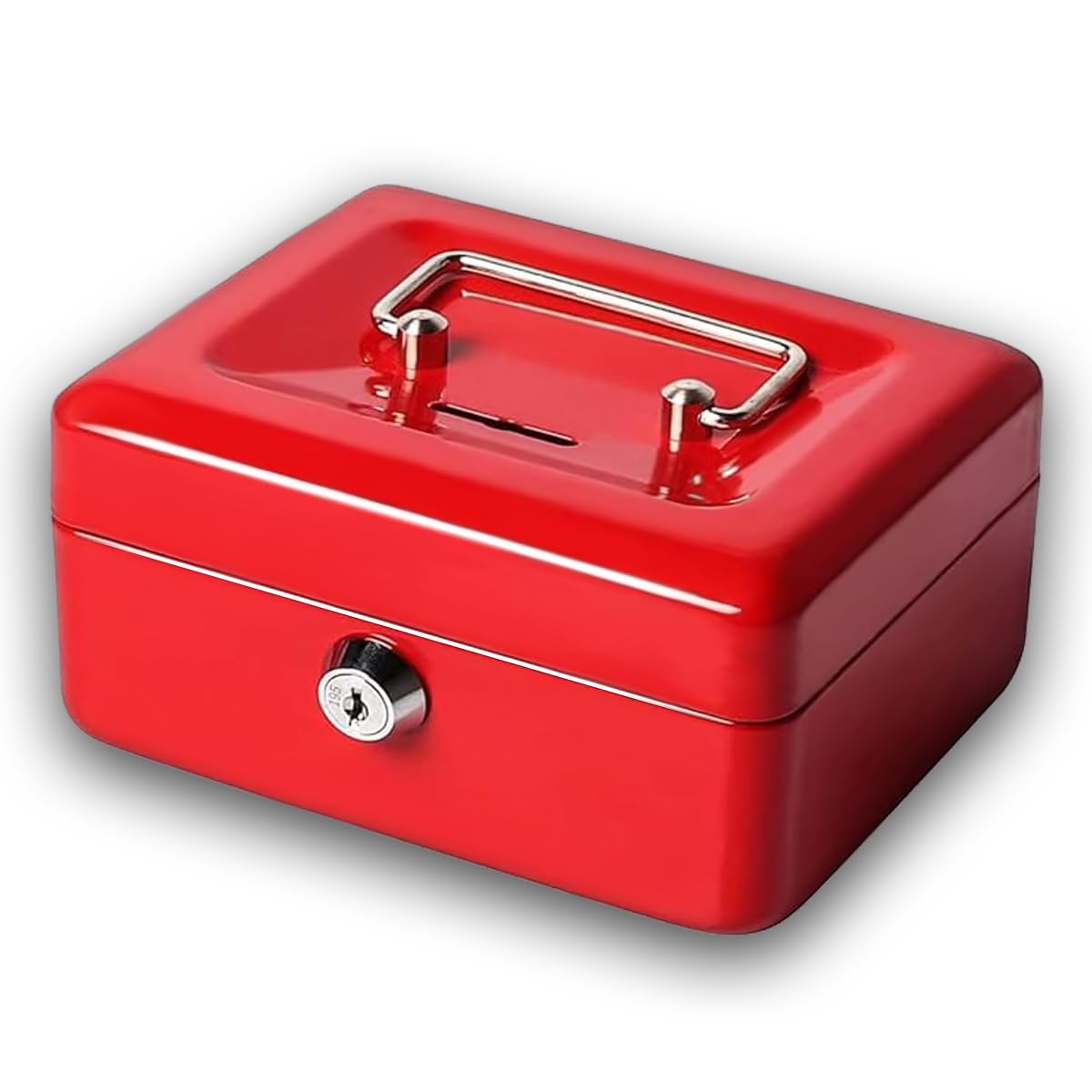 AZK Solutions Metal Money Box with Coin Slot - Money Boxes for Adults/Piggy Banks for Adults, Secure Hard Metal Cash Box with 2 Lock Keys, Perfect for Saving Money or Secure Cash. (Red, 4 Inches)