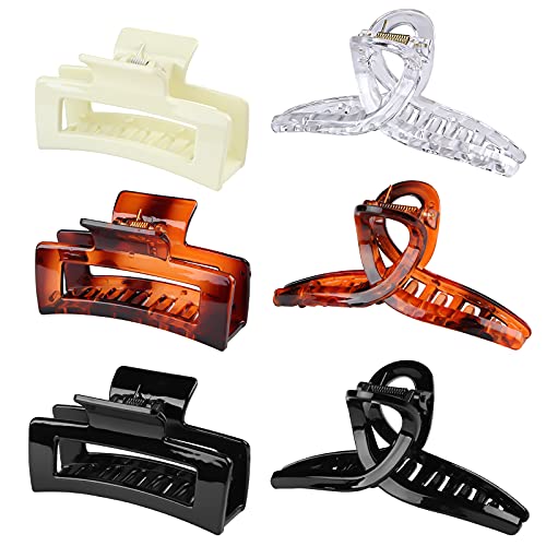 6 Pack Rectangular Big Claw Clips, Large Hair Claw Clips For Women and Girls, Large Jaw Hair Clips Strong Hold for Thick Hair