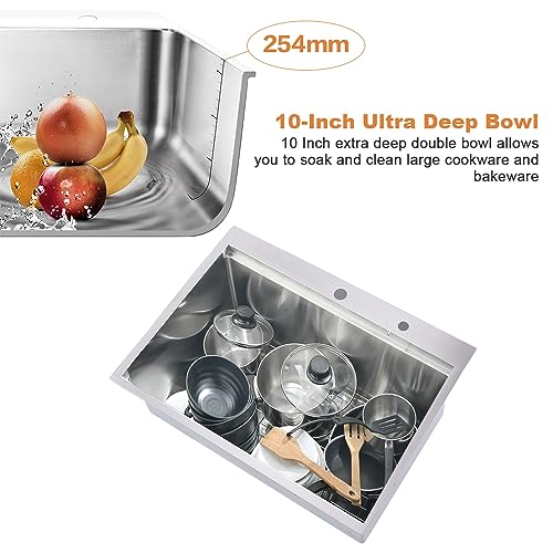 Image of 33x22 Drop In Kitchen Sink Workstation-Bokaiya 33 Inch Stainless Steel Drop In Sink Topmount 16 Gauge 10 Inch Deep Above Counter Single Bowl Kitchen Sink with Cutting Board