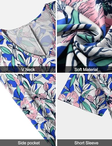 Image of JollieLovin Women T Shirt Plus Size Summer Swing Dresses Short Sleeve V Neck Loose Casual Dress(L-5X)