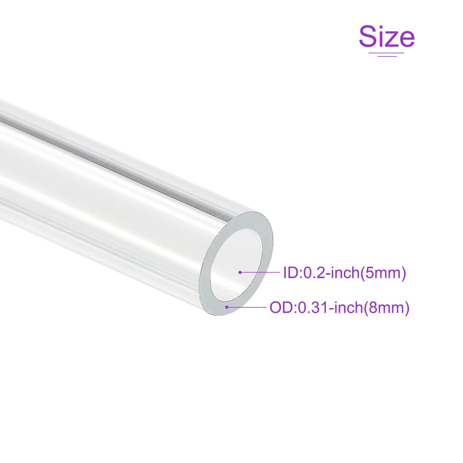 DMiotech 4Pcs Tubo de Plástico Rígido de Acrílico Transparente de 5 mm x 8 mm (3/16" x 5/16") de 10" para Tubería de Acuario, Sistema de Enfriamiento de Agua, Fontanería
